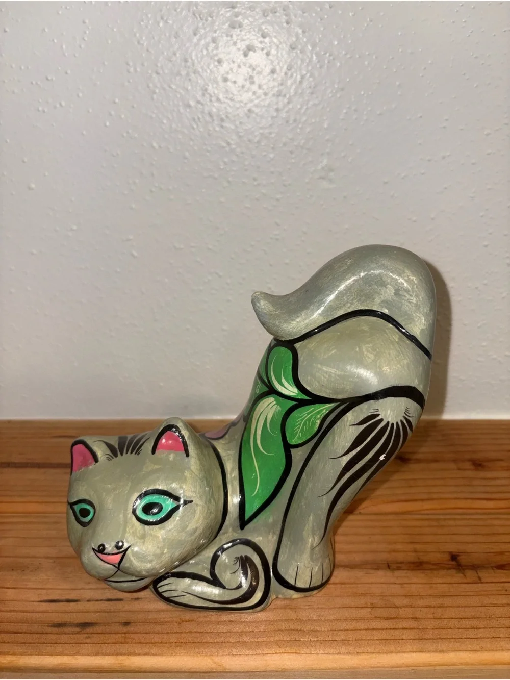 Vintage Set of Hand-Painted Talavera Style Cats, Orange, Gray, Blue & Multicolor